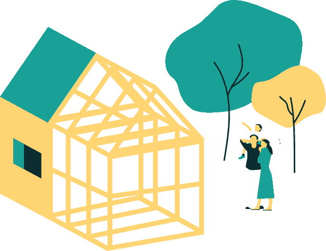 SOSCH - illustration (stylised people looking at a house being built)